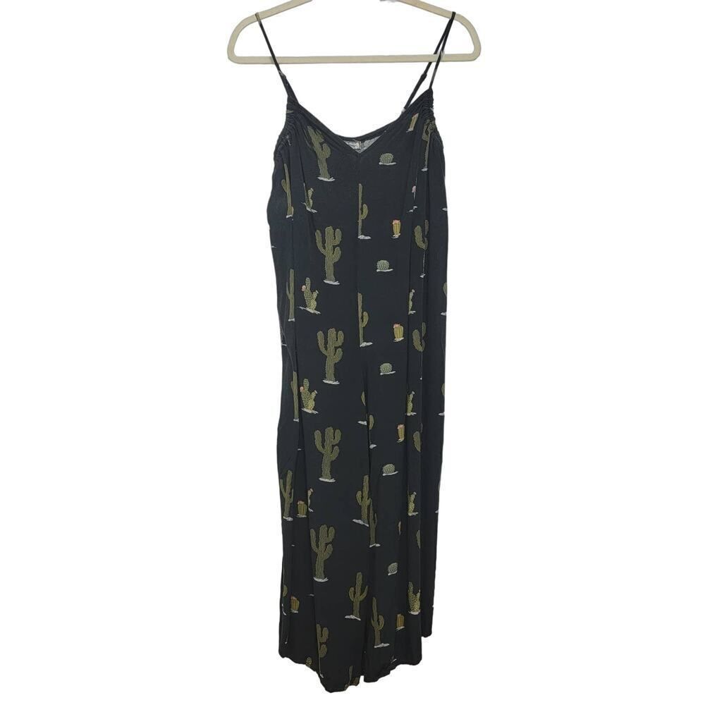 Eyeshadow Succulent Print Jumpsuit Black Green Size S